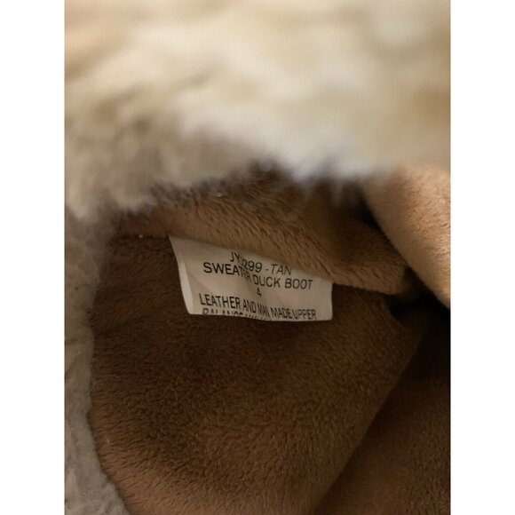 KHOMBU Sweater Duck Boot Leather Aztec Faux Fur Lace Up Tan Women SIZE 4 - Picture 5 of 6